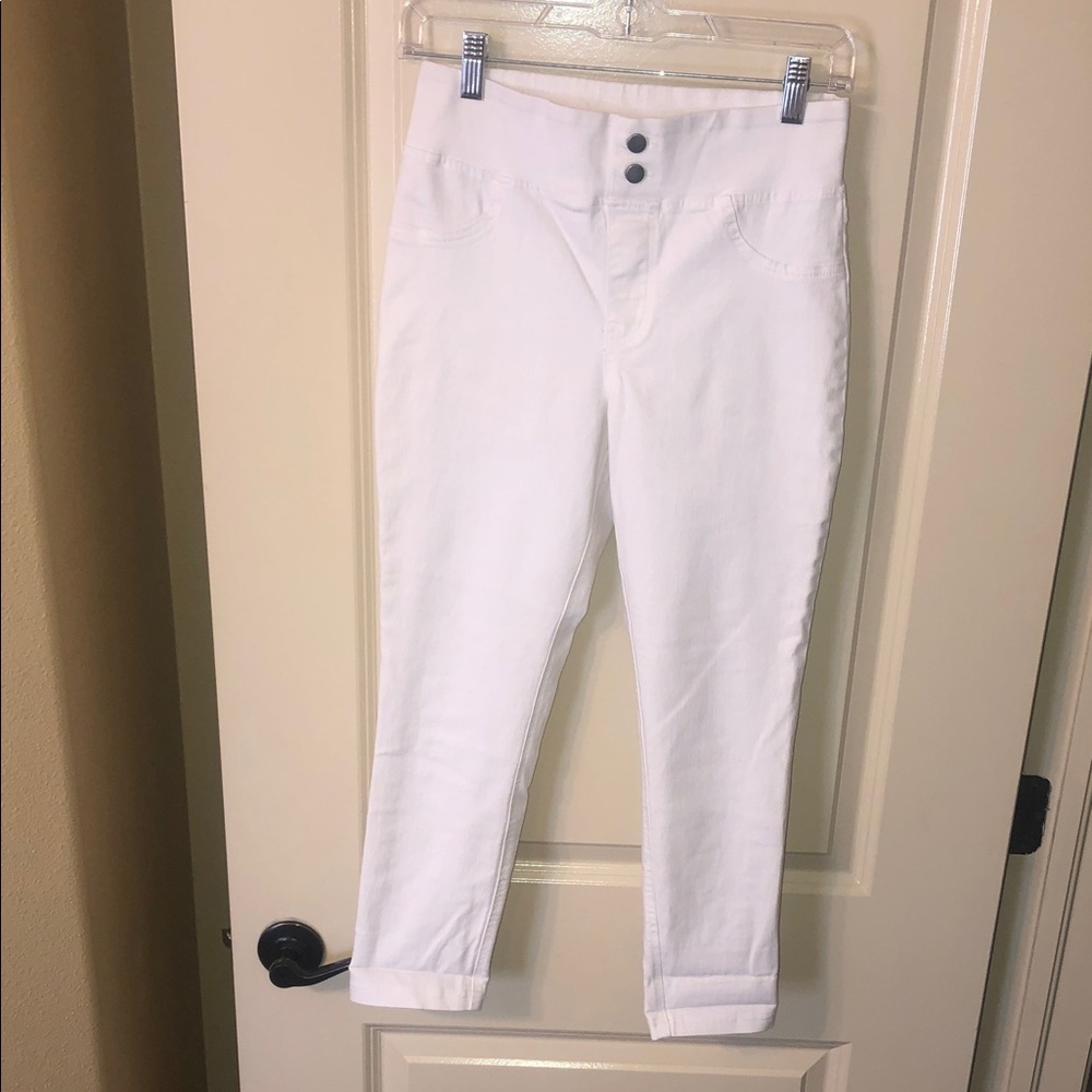 HUE White High-Rise Cropped Skinny Jeans